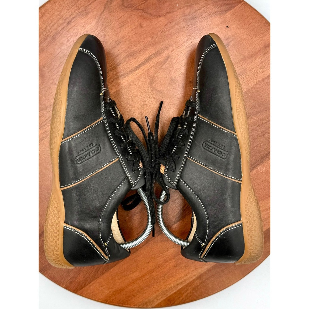 Coach Mens Meyer Black Leather Low Top Signature Logo Sneakers Size 8M F289 - Picture 9 of 12